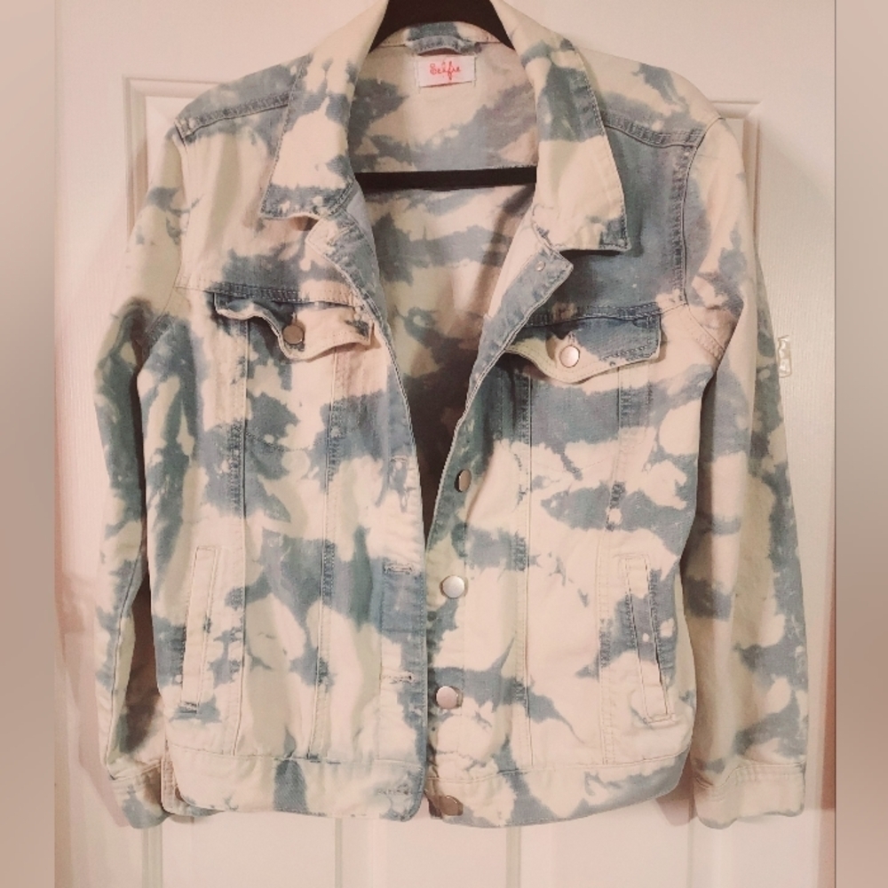Selfie Brand Bleached Tie-dye Denim Jacket Size L